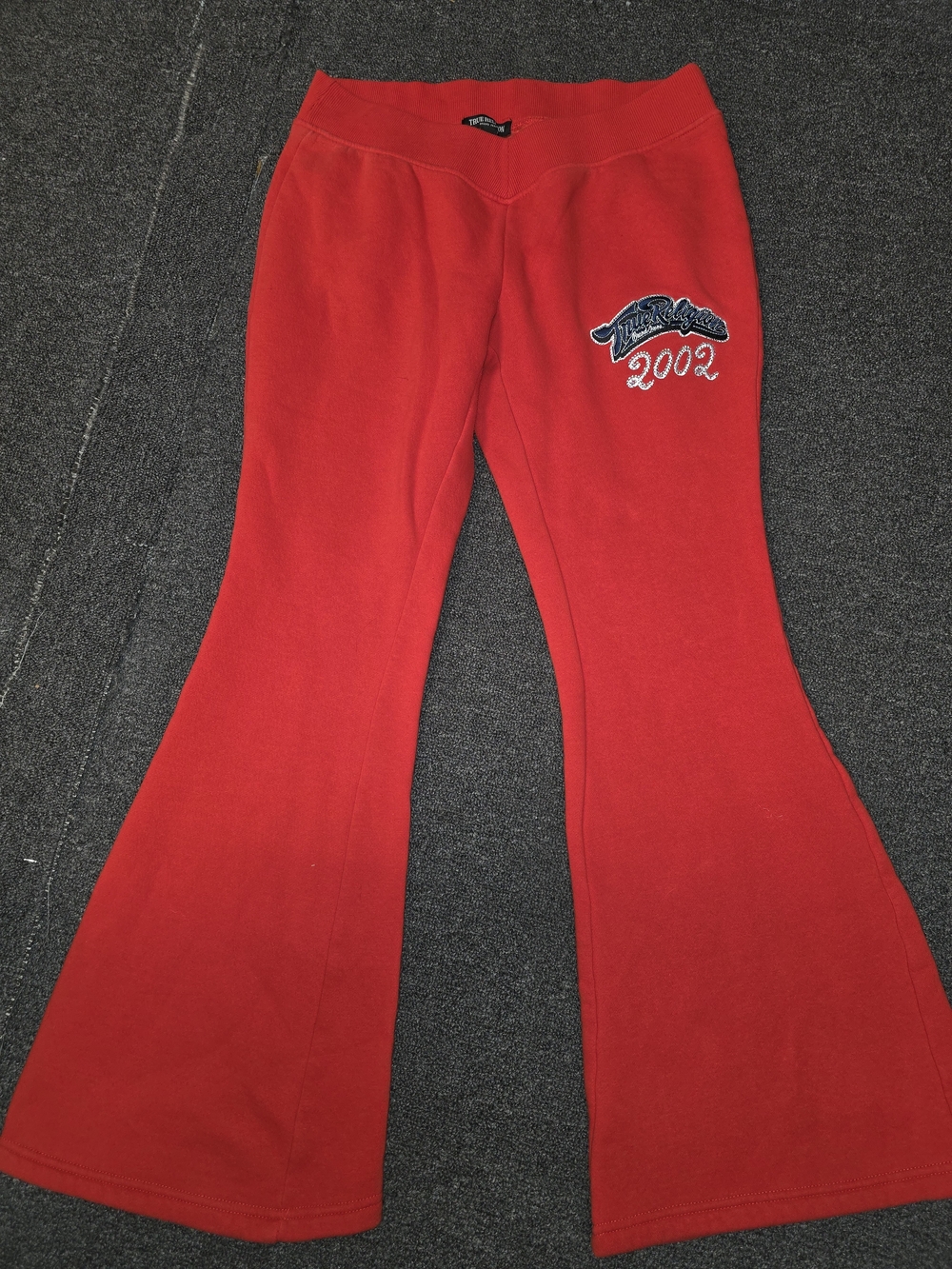 True Religion Red Flare Sweatpants with 2002 Patch